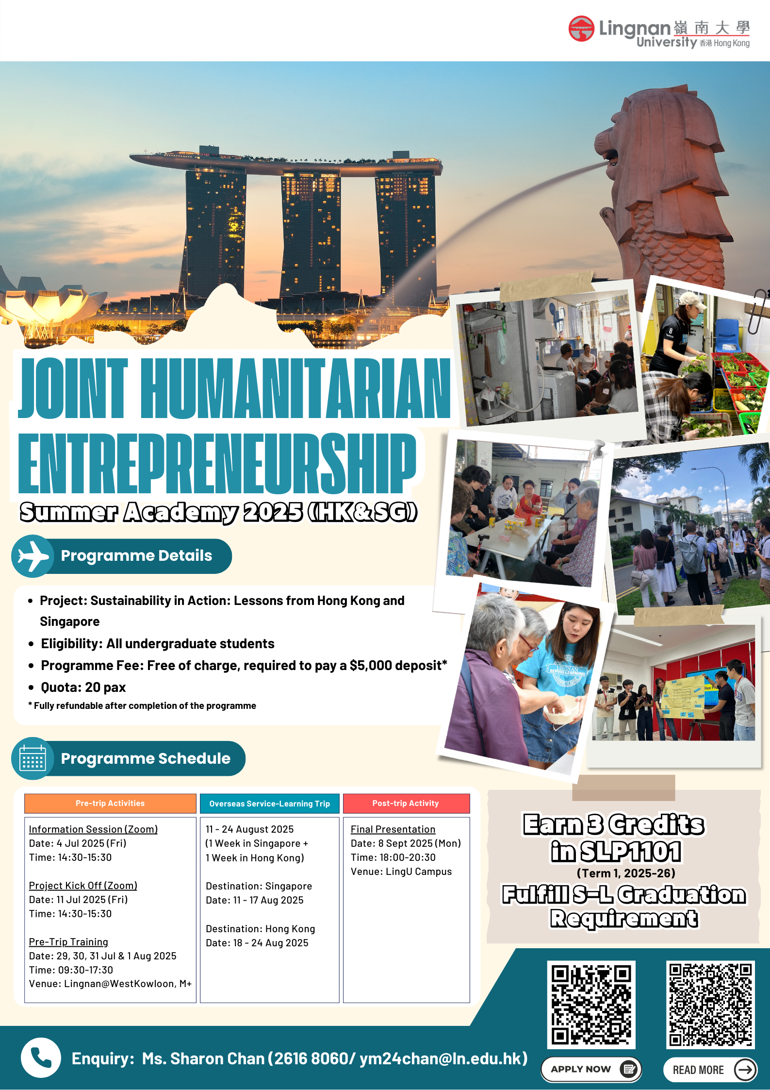 Promotional poster for the Joint Humanitarian Entrepreneurship Summer Academy 2025 in Hong Kong & Singapore